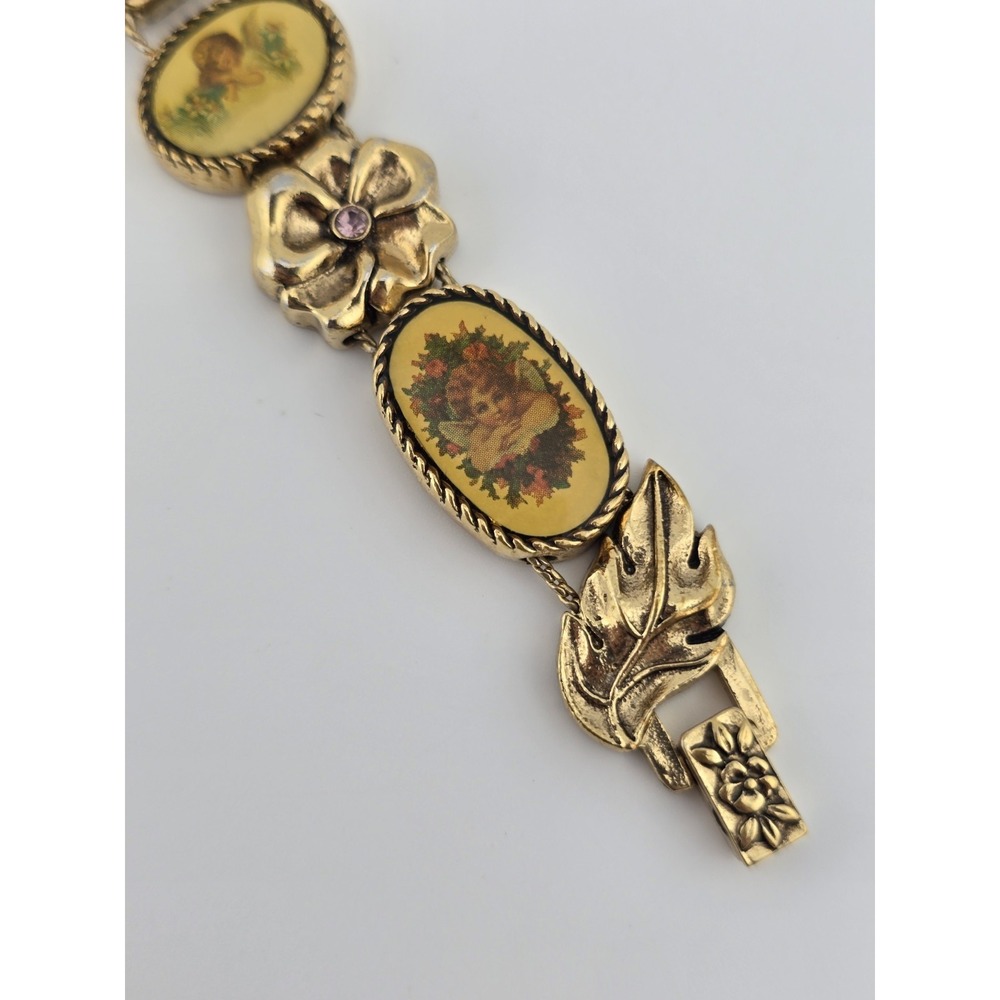 Vintage Slider Charm Working Watch - Cherub Victorian Revival AB Rhinestone - Picture 9 of 13